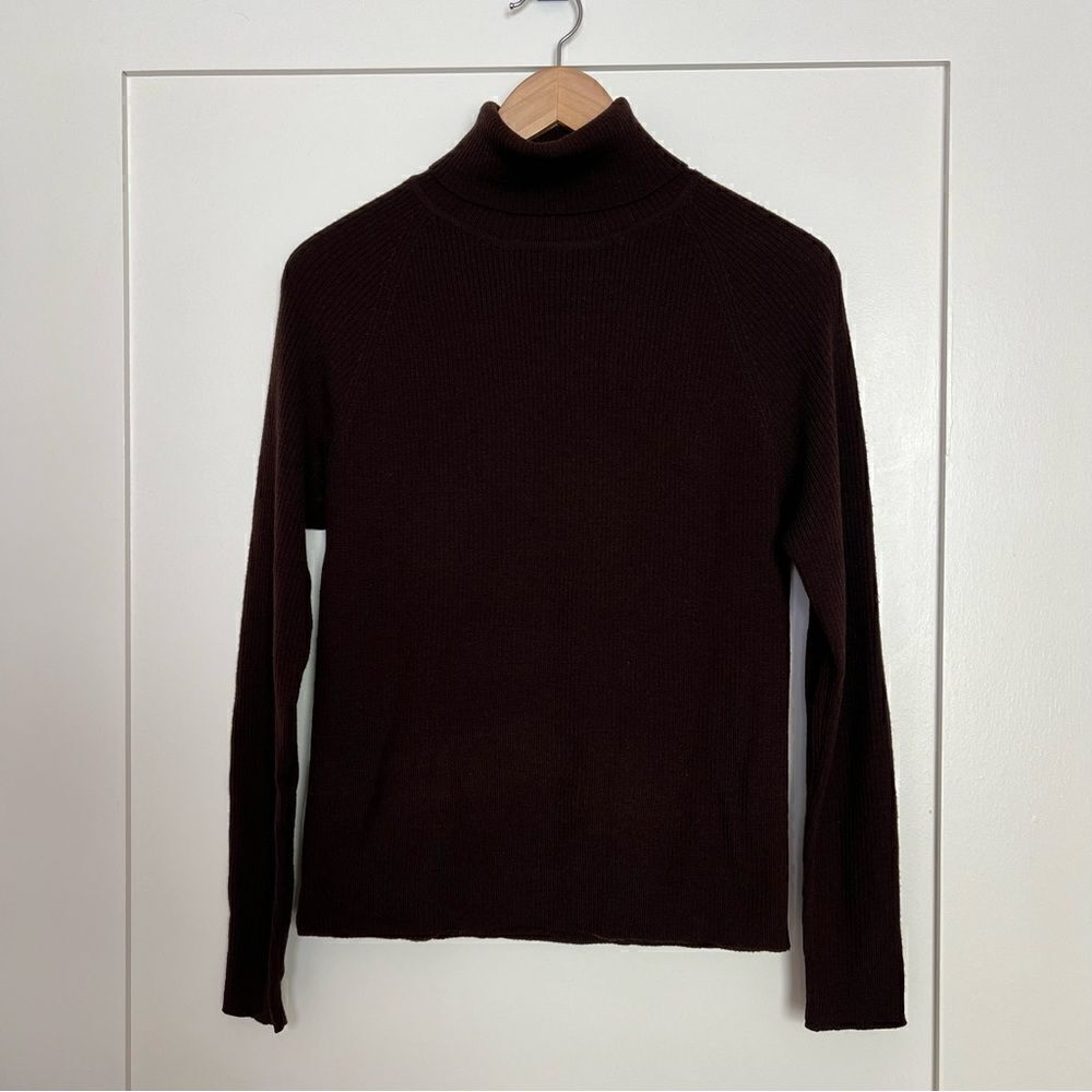 Bloomingdale's Yes Sweater Women Large Brown 100% Merino Wool Turtleneck Stretch